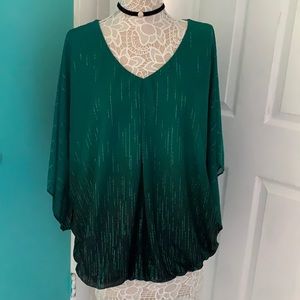 🎉Sara Michelle Emerald Black Rain Glitter Blouse